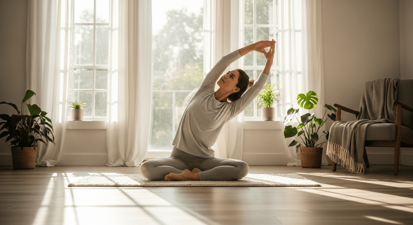 Woman doing yoga in morning light
